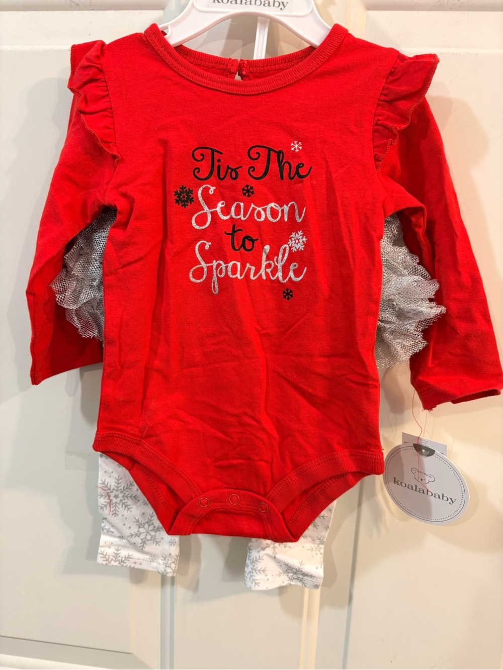 Koala Kids Red Long-Sleeve Ruffle Tulle Bodysuit